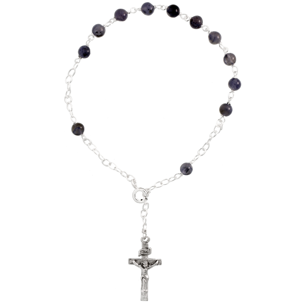 Sabrina Silver Sterling Silver Natural Iolite Rosary Bracelet 5 mm Beads, 7 1/4 inch long