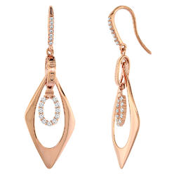 Sabrina Silver Sterling Silver Cubic Zirconia Oval Earrings Rose Gold Finish, 1 1/4 inches long