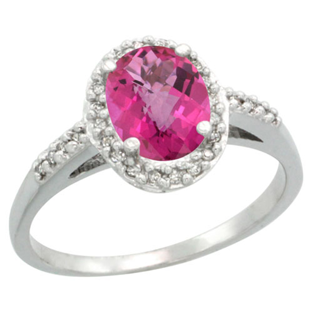 Sabrina Silver Sterling Silver Diamond Natural Pink Sapphire Ring Oval 8x6 mm, sizes 5-10