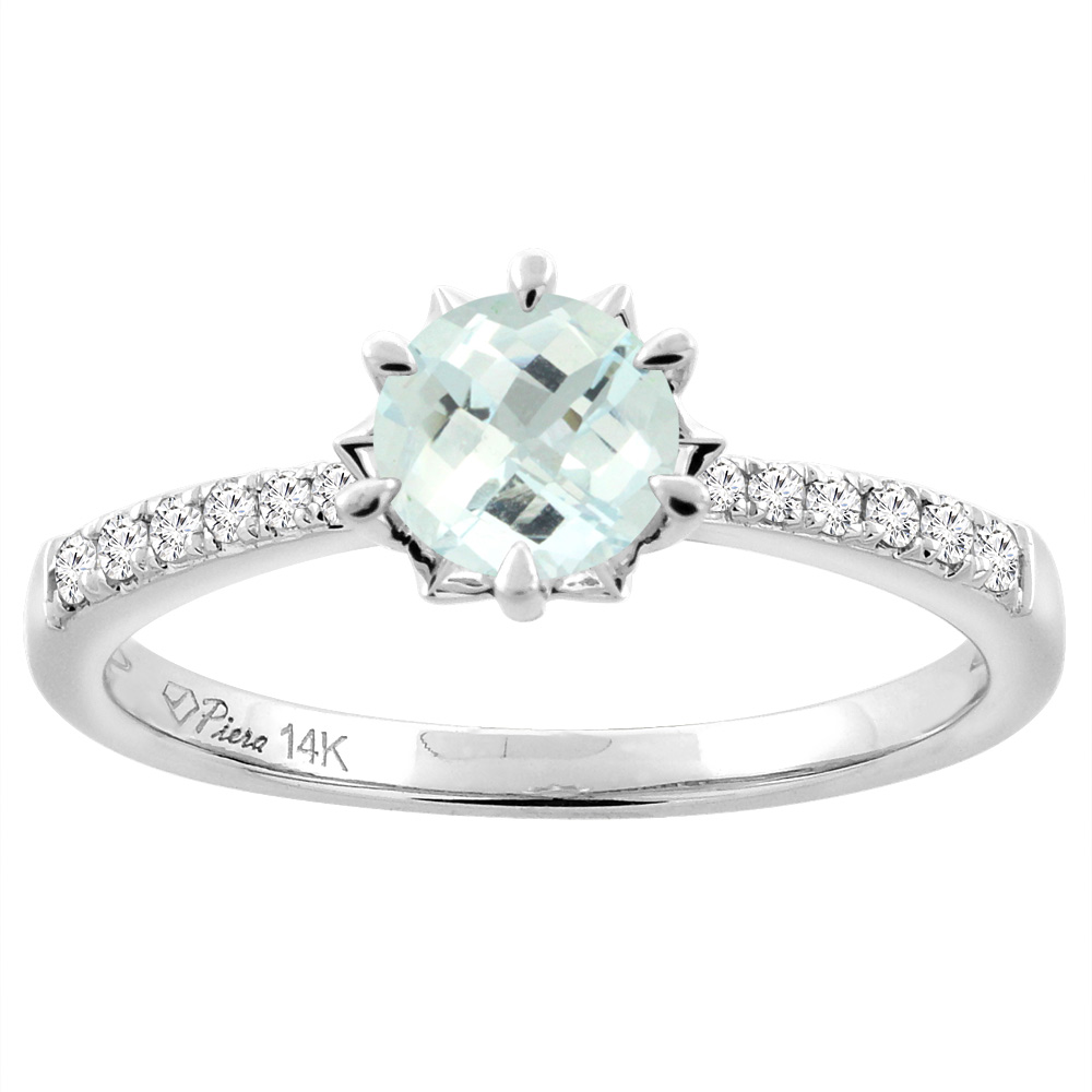 Sabrina Silver 14K White Gold Natural Aquamarine Engagement Ring Round 6 mm & Diamond Accents, sizes 5 - 10