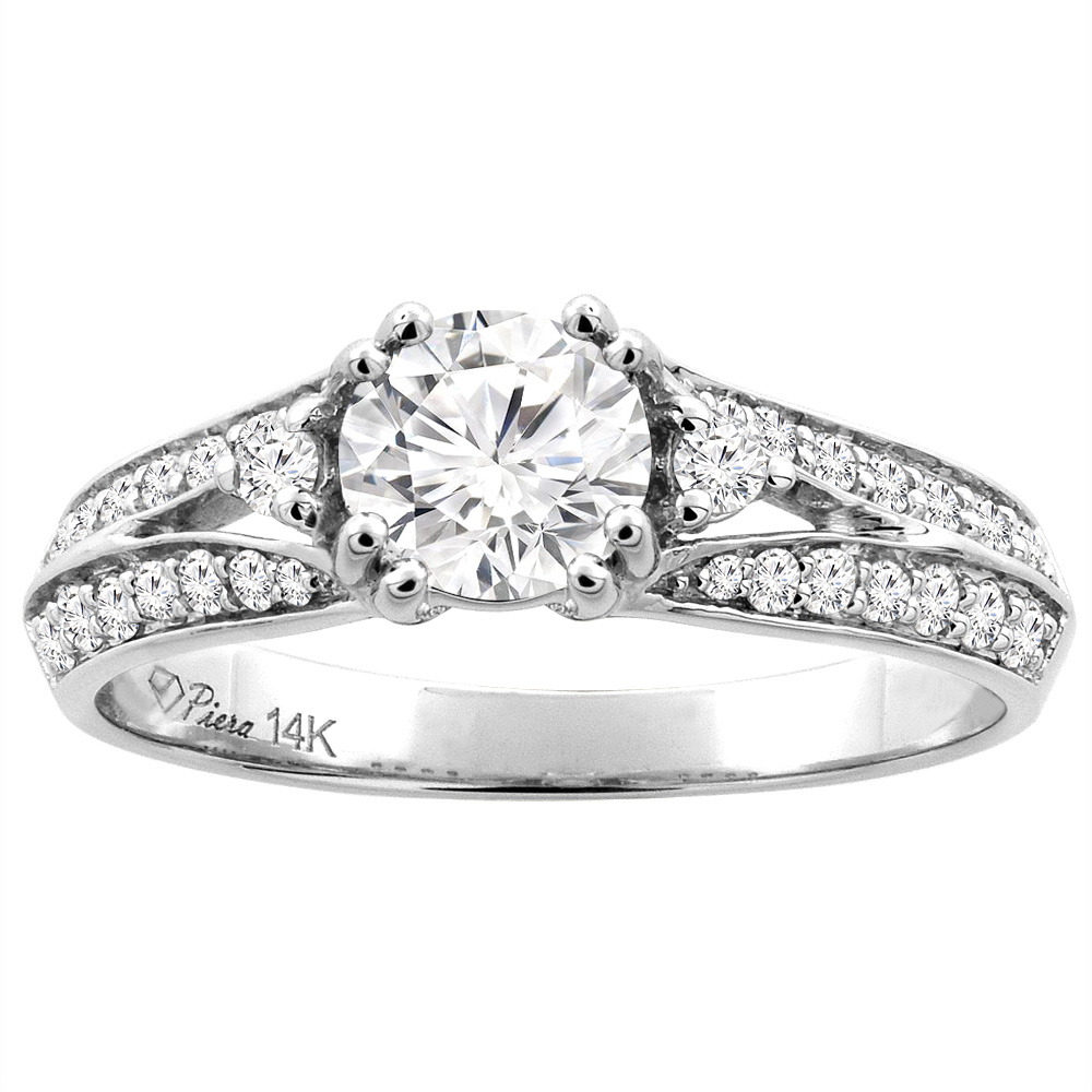 Sabrina Silver 14K White Gold Natural Diamond Engagement Ring Round 1.04 cttw, sizes 5 - 10