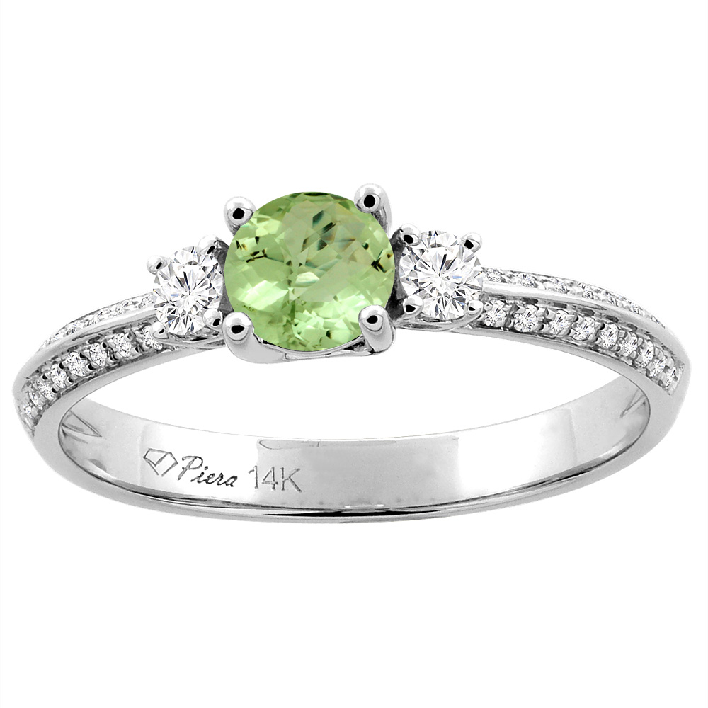 Sabrina Silver 14K White Gold Natural Peridot Engagement Ring Round 5 mm & Diamond Accents, sizes 5 - 10