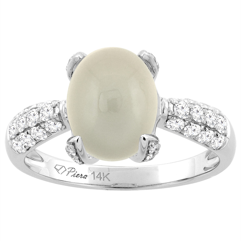 Sabrina Silver 14K White Gold Natural Light Gray Moonstone Engagement Ring Oval 12x10 mm & Diamond Accents, sizes 5 - 10