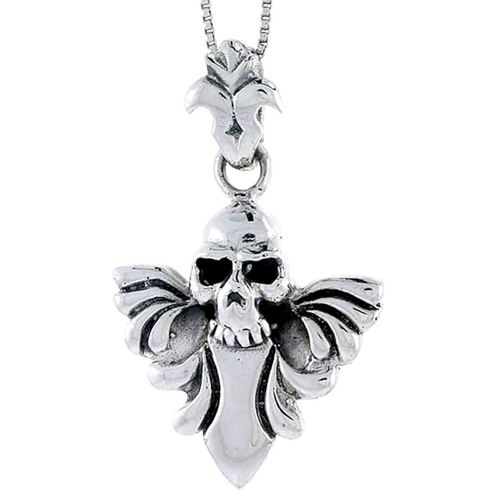 Sabrina Silver Sterling Silver Skull & Wings Pendant, 1 5/8 inch tall