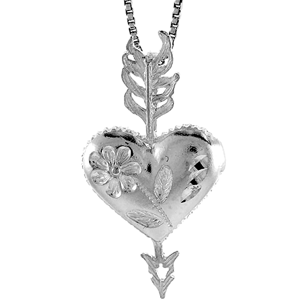 Sabrina Silver Sterling Silver Heart and Arrow Pendant, 1 1/4 inch Tall.