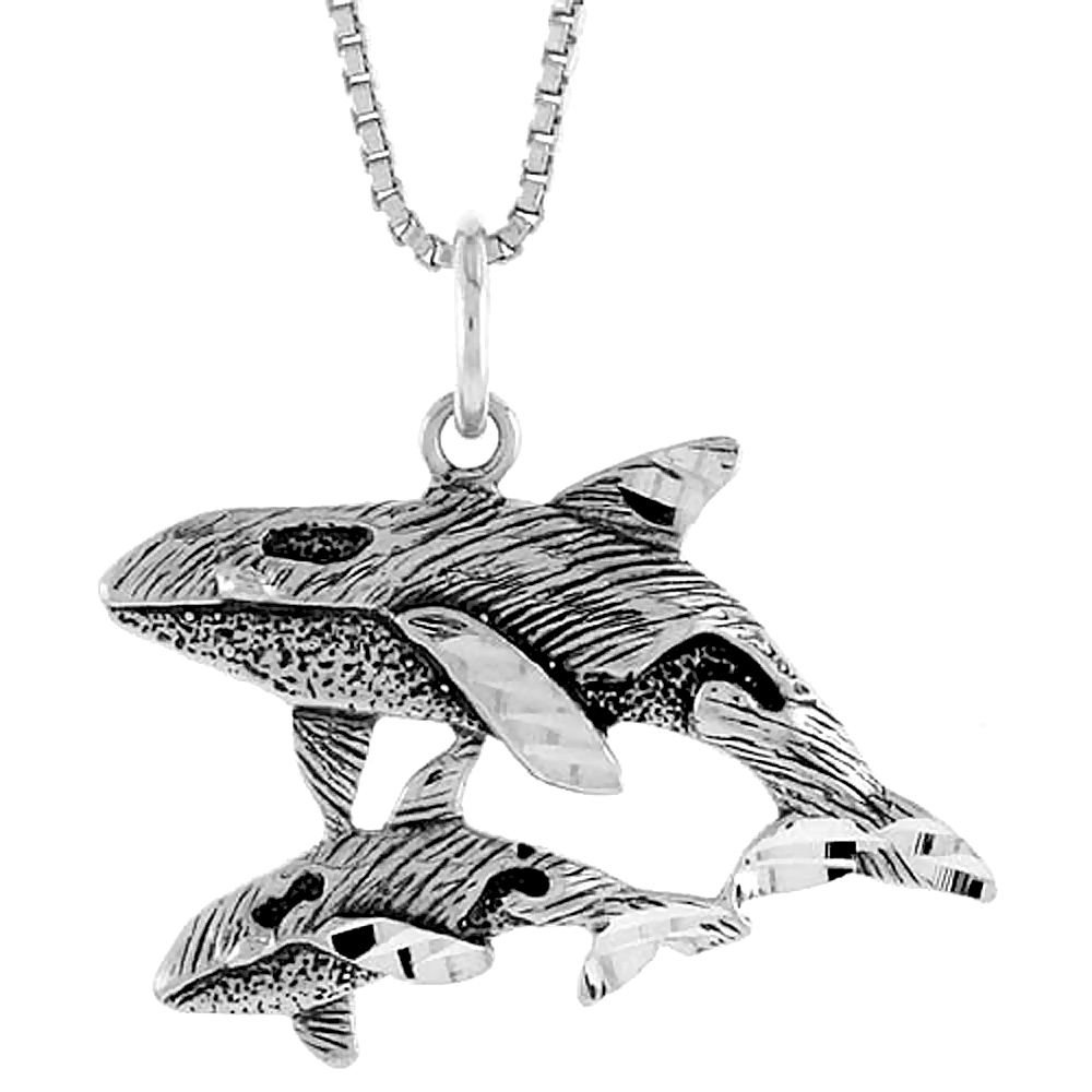 Sabrina Silver Sterling Silver Whale w/ Baby Pendant, 3/4 inch Tall