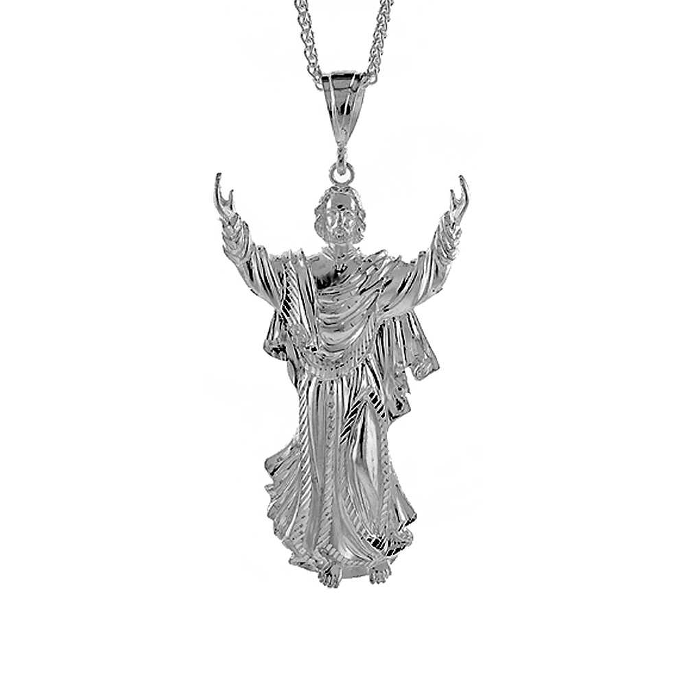 Sabrina Silver 3 1/2 inch Large Sterling Silver Christ Pendant for Men Diamond Cut finish