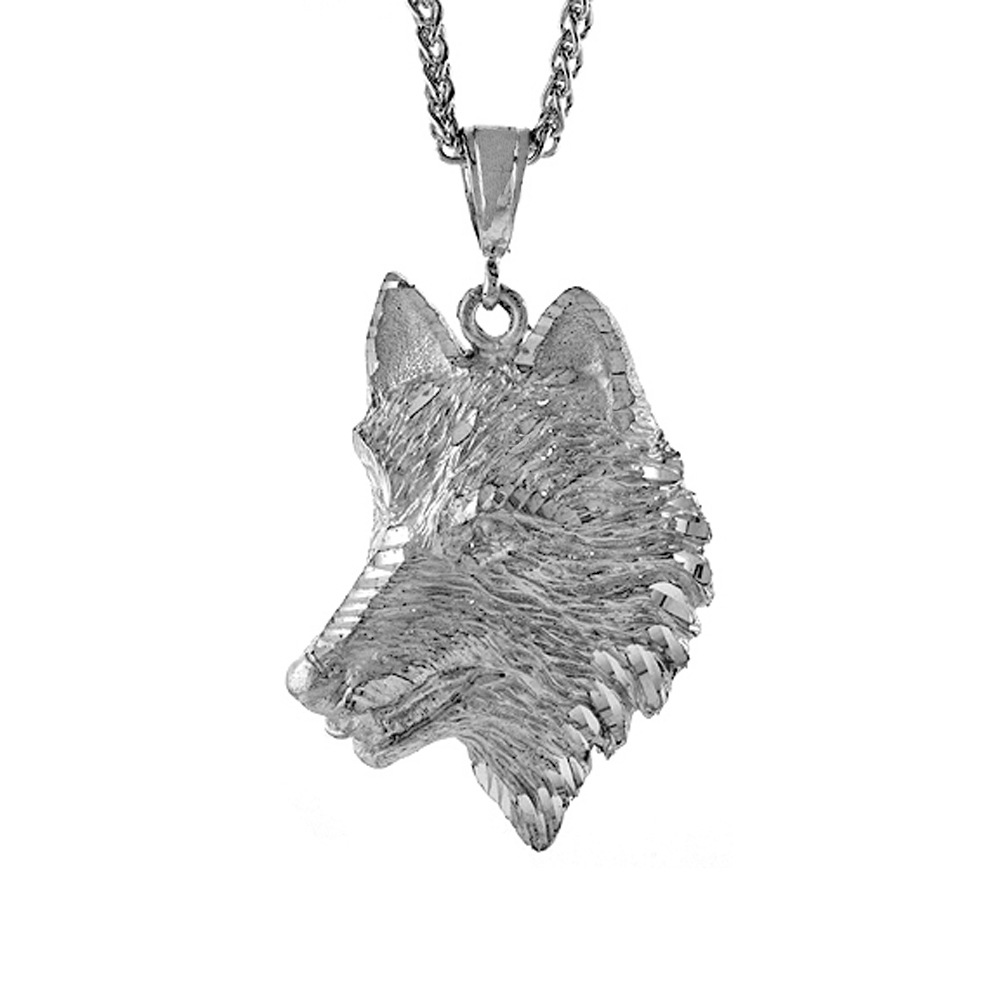 Sabrina Silver Sterling Silver Wolfs Head Pendant, 2 1/2 inch tall