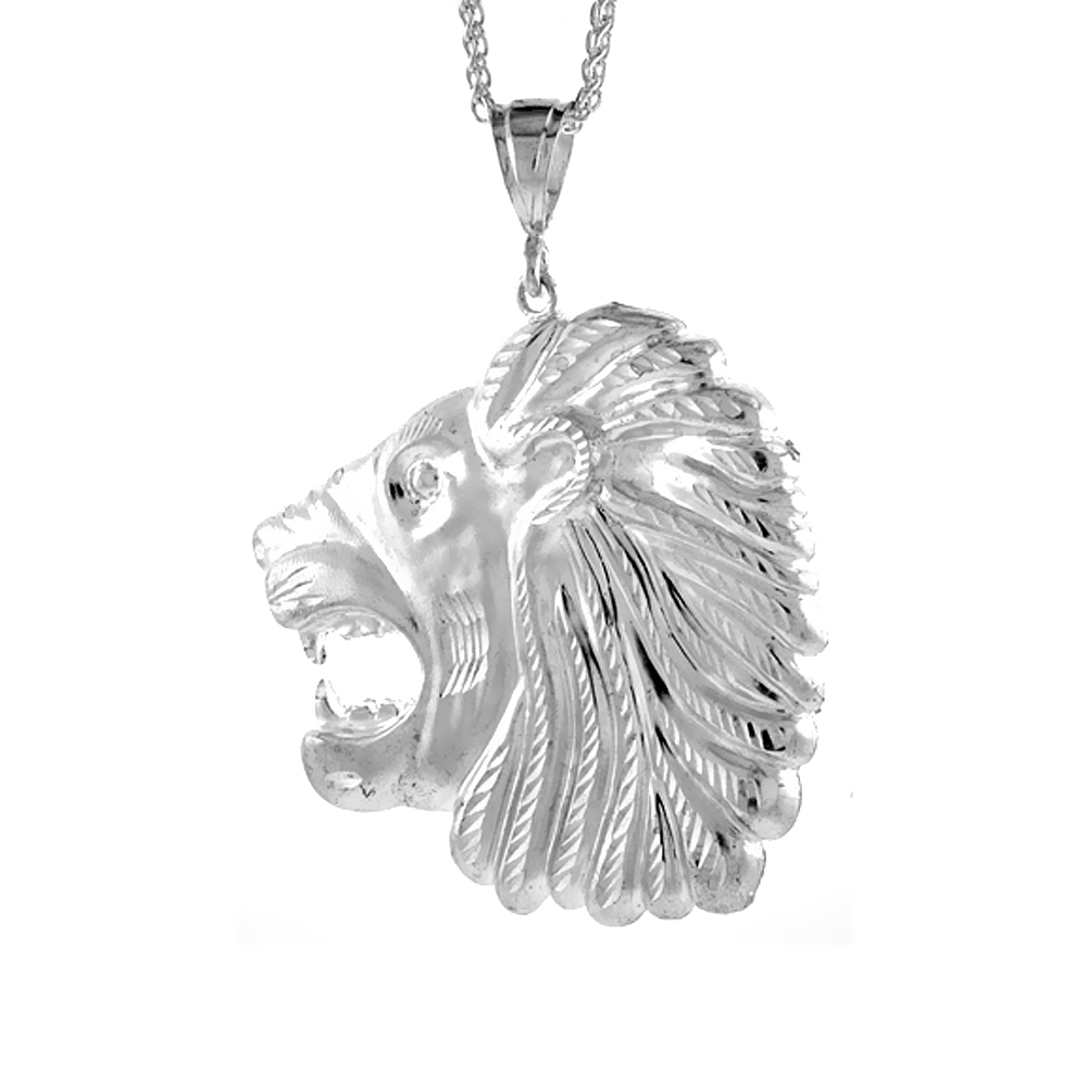 Sabrina Silver Sterling Silver Lions Head Pendant, 3 1/16 inch tall