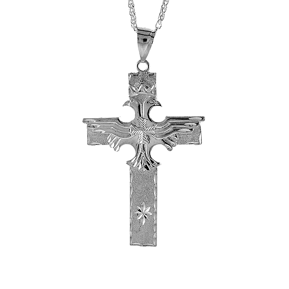 Sabrina Silver Sterling Silver Double Headed Eagle Cross Pendant, 3 1/4 inch tall