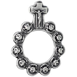 Sabrina Silver Sterling Silver Rosary Ring One Mystery Single Decade Ring Rosary Rosebud Beads 1 7/16 inch