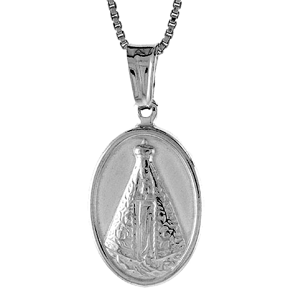 Sabrina Silver Sterling Silver Our Lady of Fatima Medal Hollow Italy 11/16 inch (18 mm) Tall