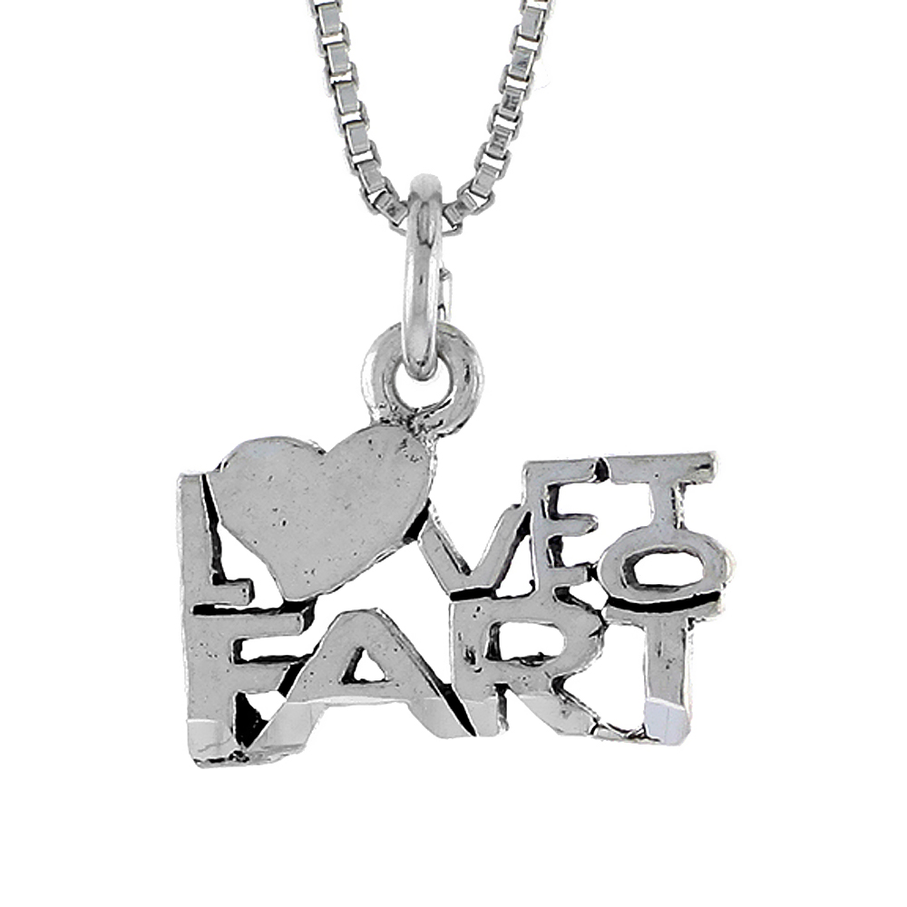 Sabrina Silver Sterling Silver LOVE TO FART Word Necklace on an 18 inch Box Chain