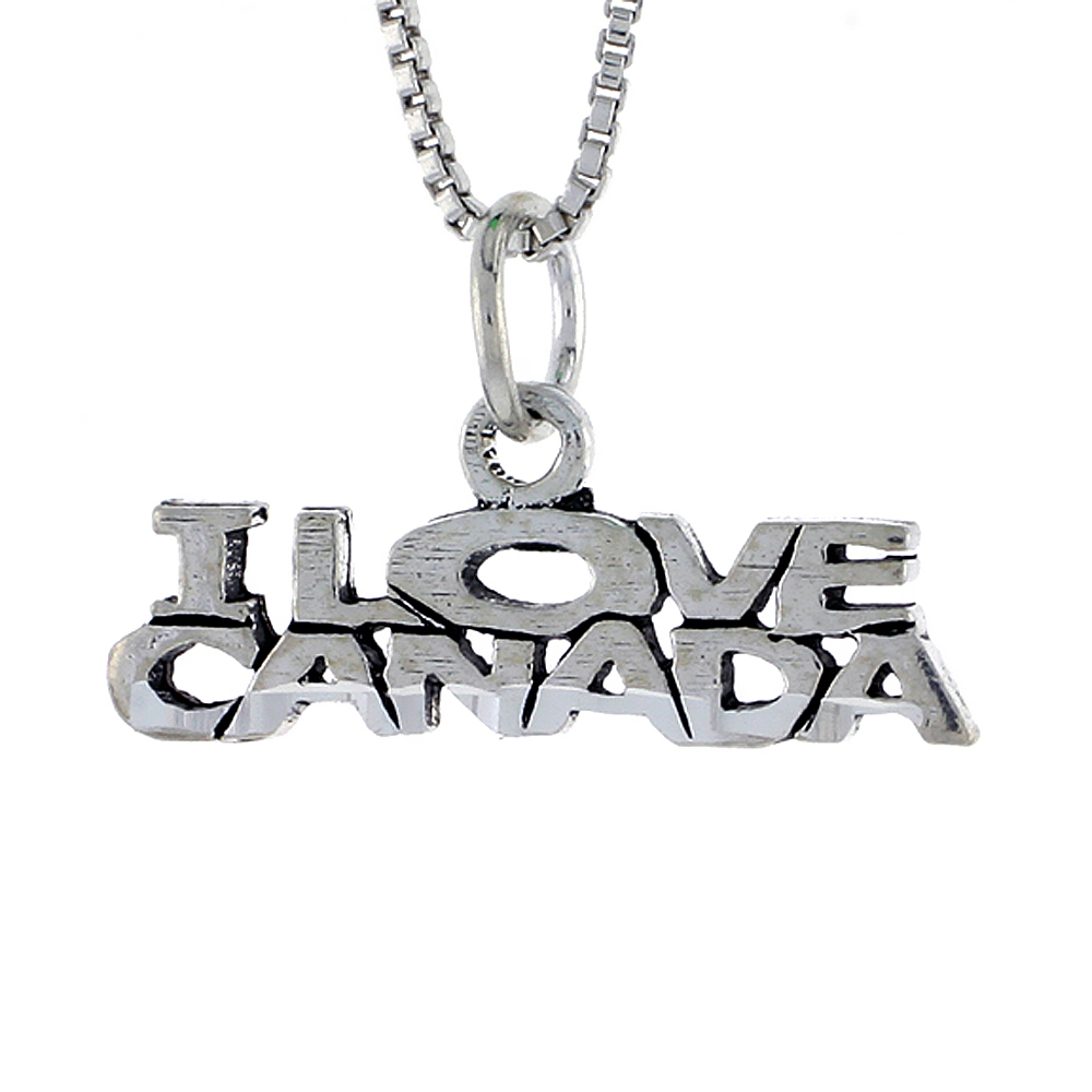 Sabrina Silver Sterling Silver I LOVE CANADA Word Necklace on an 18 inch Box Chain