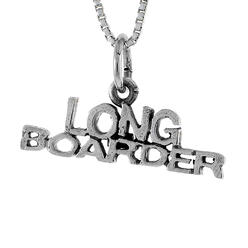 Sabrina Silver Sterling Silver LONG BOARDER Word Necklace on an 18 inch Box Chain