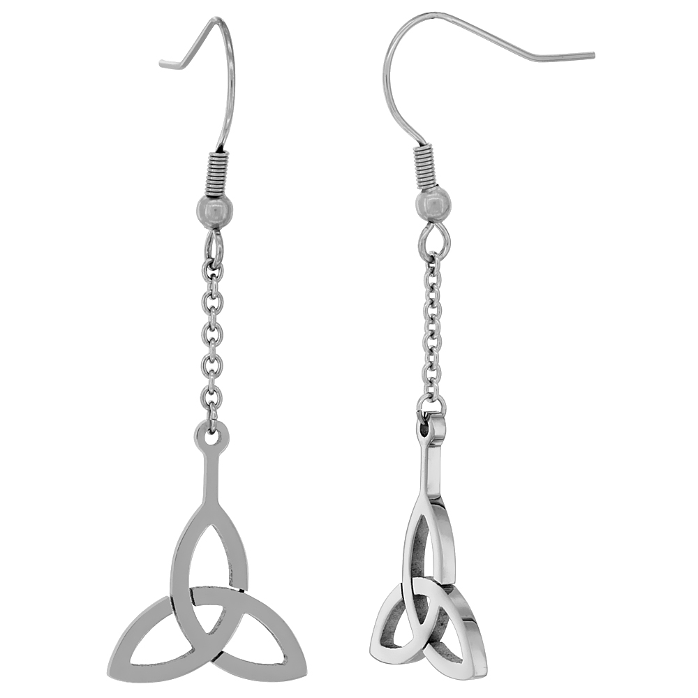 Sabrina Silver Small Stainless Steel Celtic Triquetra Trinity Dangle Earrings, 1 3/4 inch