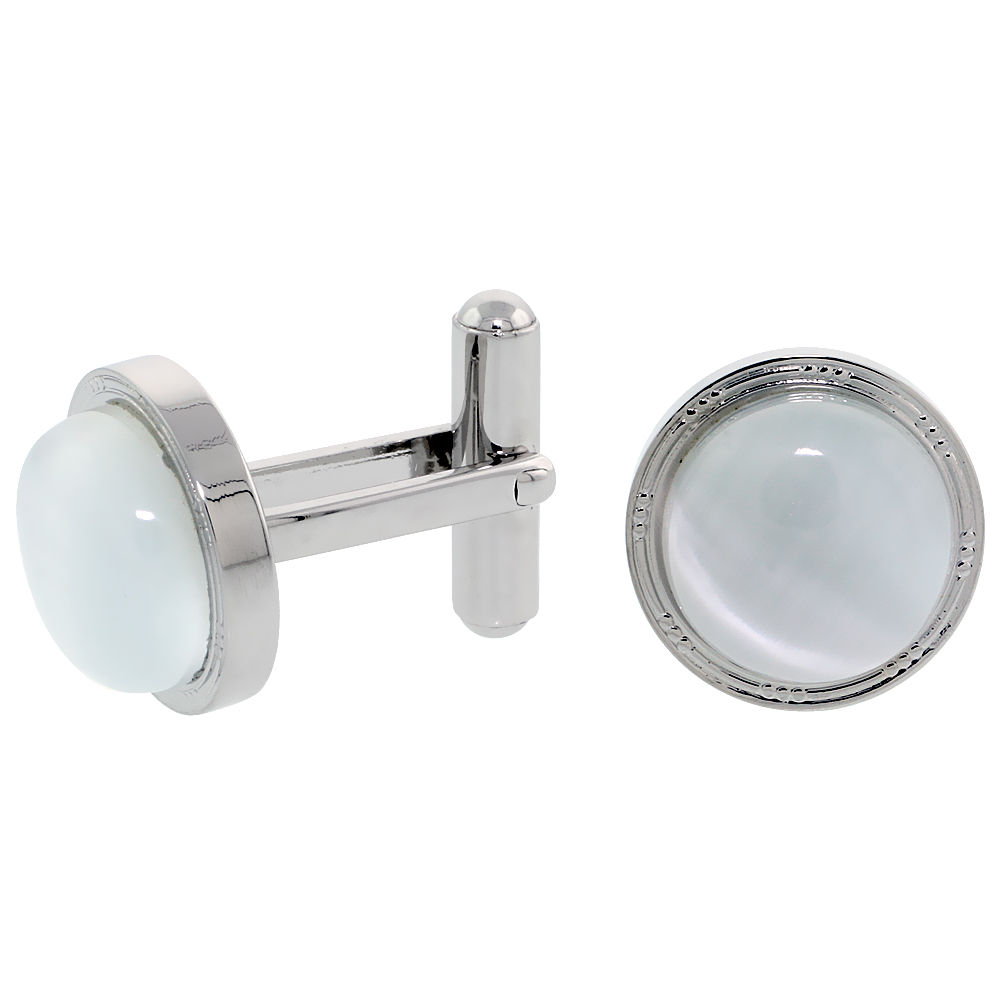 Sabrina Silver Stainless Steel Cufflinks with Cabochon Moonstone, 5/8 inch