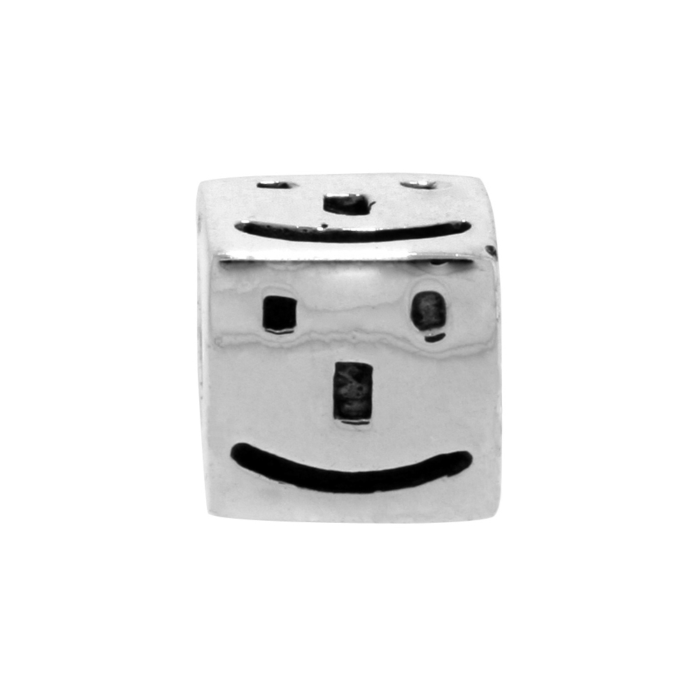 Sabrina Silver Sterling Silver Happy Face Cube Bead Charm for most Charm Bracelets