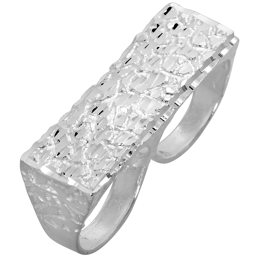 Sabrina Silver Sterling Silver Two Finger Nugget Ring 9/16 inch wide, sizes 8 - 13