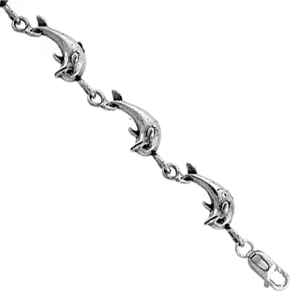 Sabrina Silver Sterling Silver Dolphin Charm Bracelet, 7 inches long