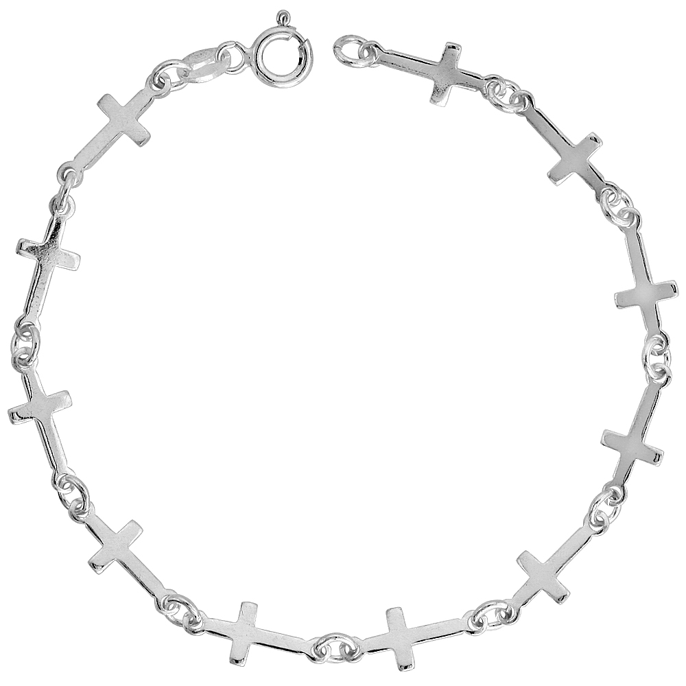 Sabrina Silver Sterling Silver Linked Plain Cross Bracelet, 1/4" (6 mm) wide, 7 in.