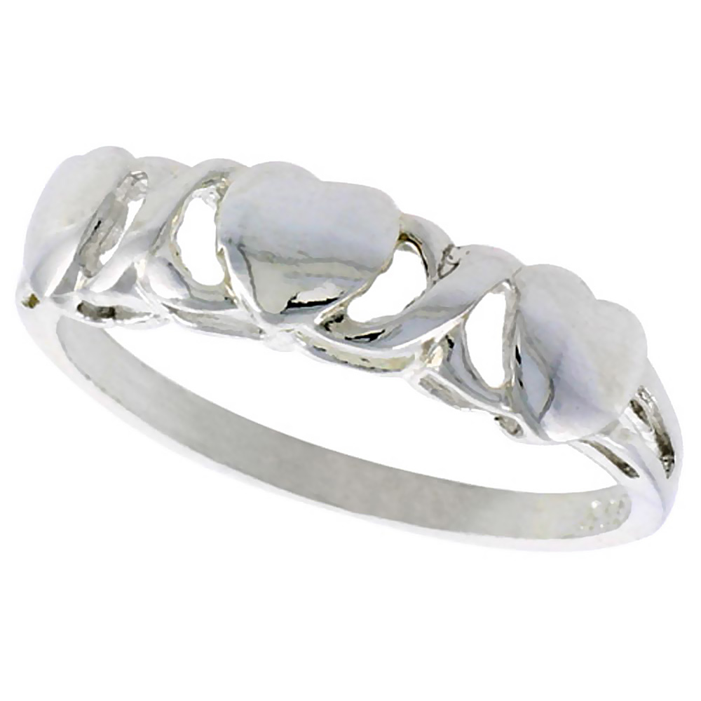 Sabrina Silver Sterling Silver Heart XO Style Hugs & Kisses Ring Polished finish 3/16 inch wide, sizes 6 - 9