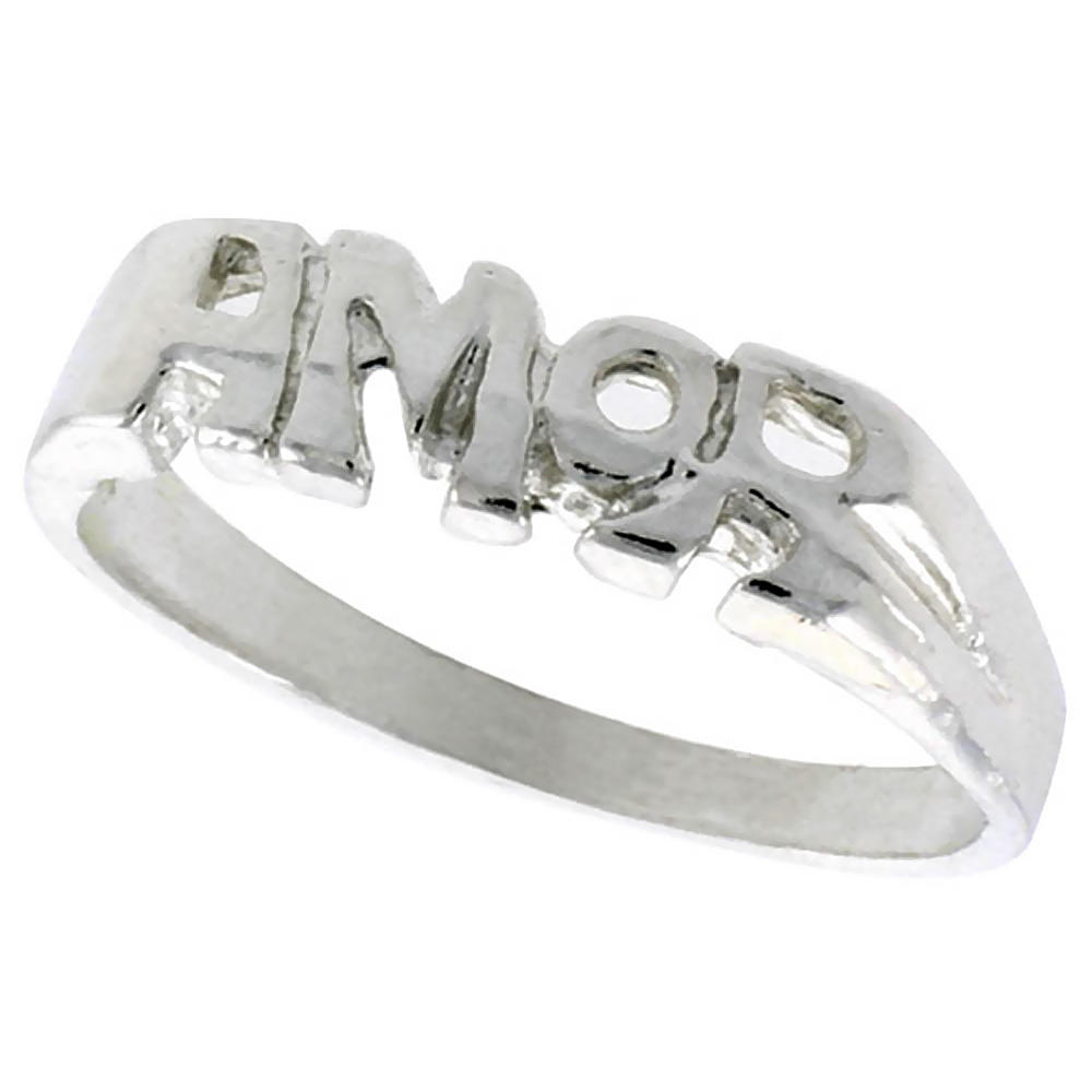 Sabrina Silver Sterling Silver AMOR Ring Polished finish 3/16 inch wide, sizes 6 - 9