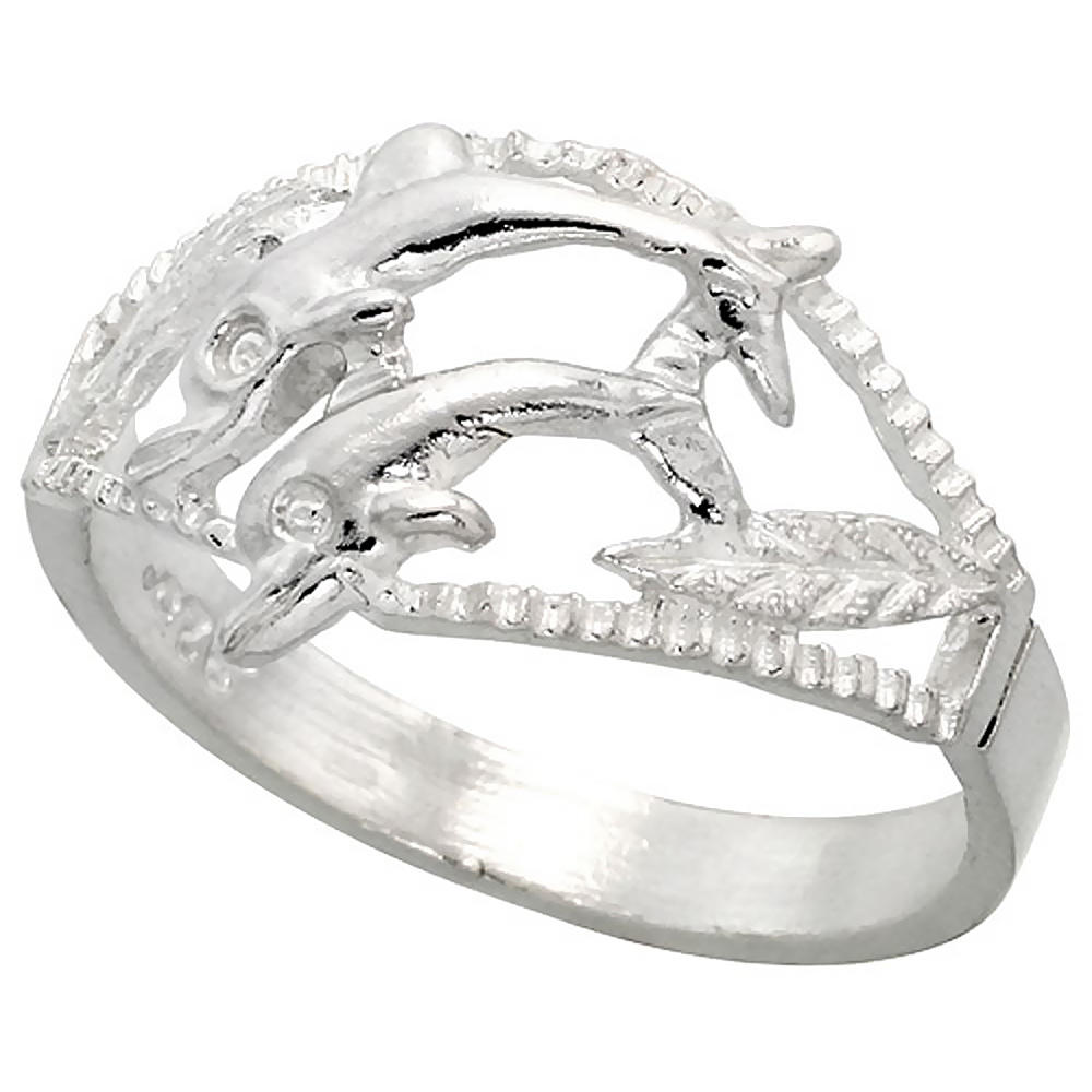 Sabrina Silver Sterling Silver Double Dolphin Ring Polished finish 1/2 inch wide, sizes 6 - 9