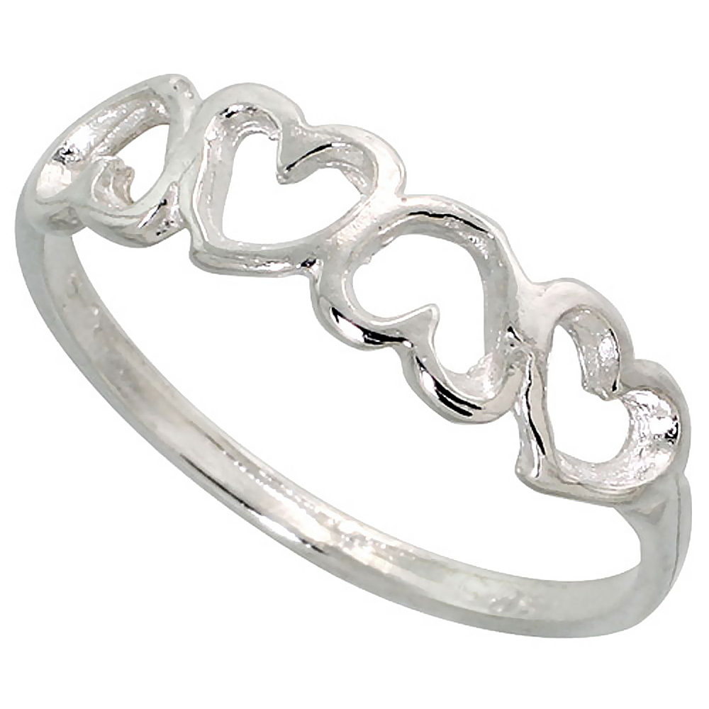 Sabrina Silver Sterling Silver Teeny Hearts Ring 3/16 inch wide, sizes 6 - 9