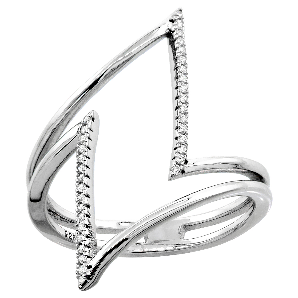 Sabrina Silver Sterling Silver Cubic Zirconia Parallelogram Ring Micro pave 1 1/32 inch wide, sizes 6 - 9