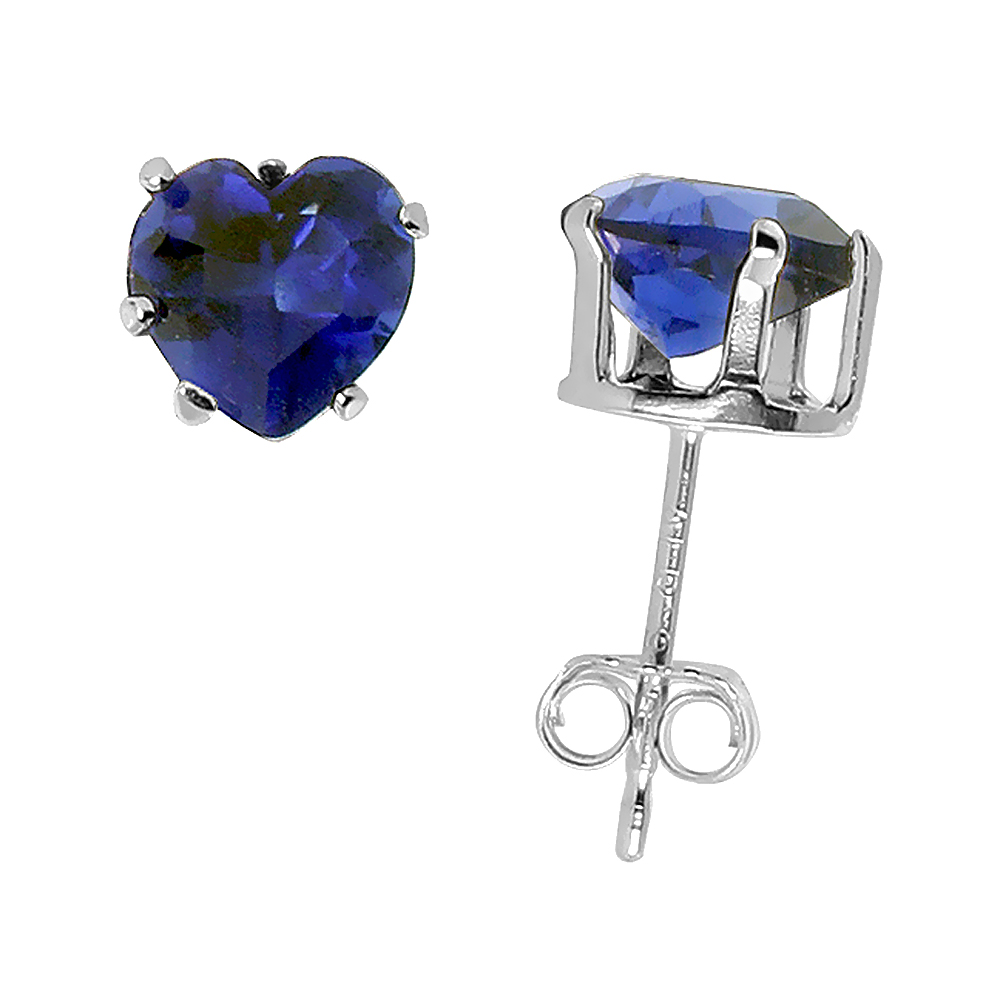 Sabrina Silver Sterling Silver Cubic Zirconia Heart Sapphire Earrings Studs 6 mm Navy color 1.5 carats/pair