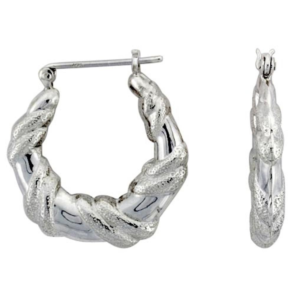 Sabrina Silver Sterling Silver Rope Wrap Hoop Earrings for Women Round Click Top High Polished 1 1/8 inch