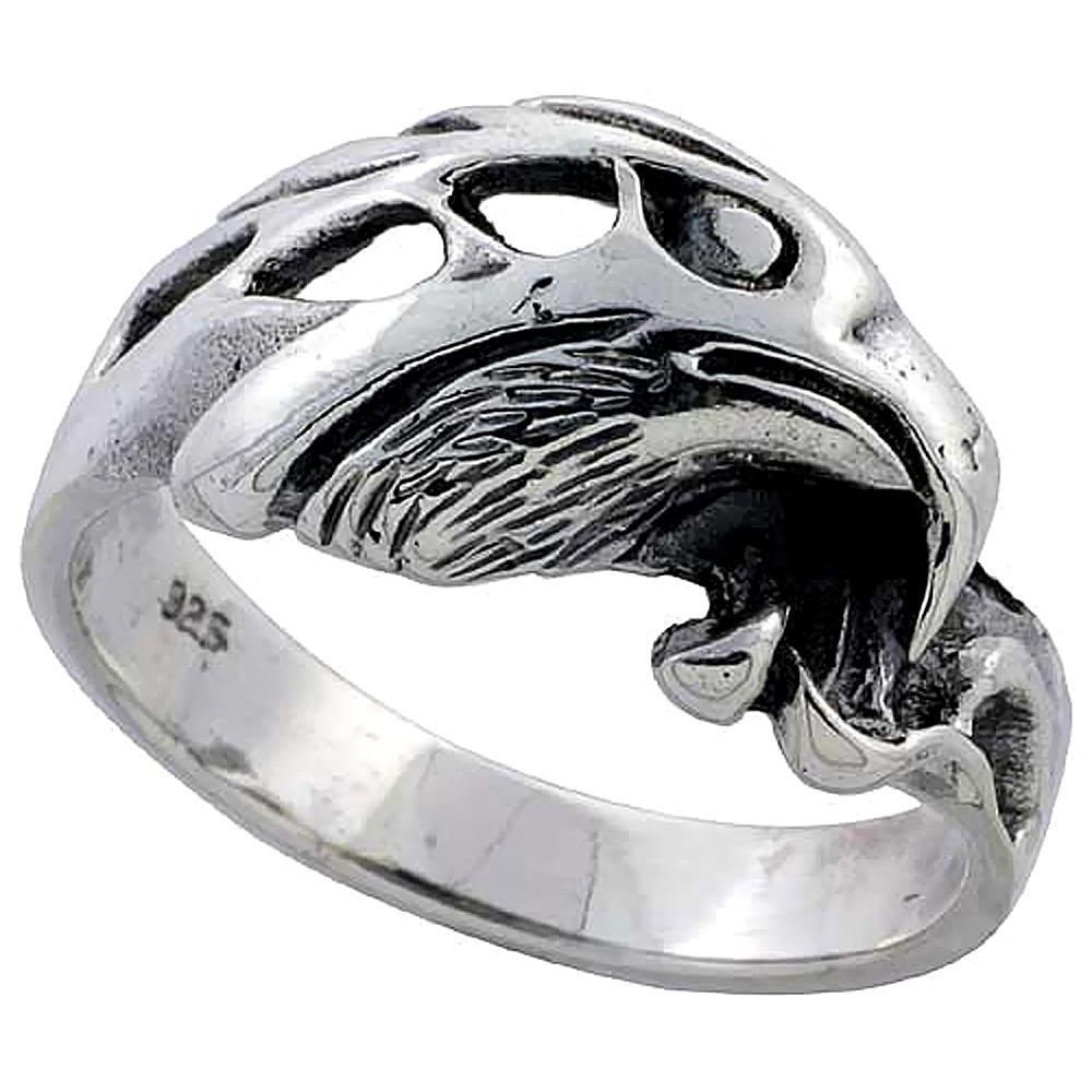Sabrina Silver Sterling Silver Eagle Head Ring 3/8 inch wide, sizes 6 to 15