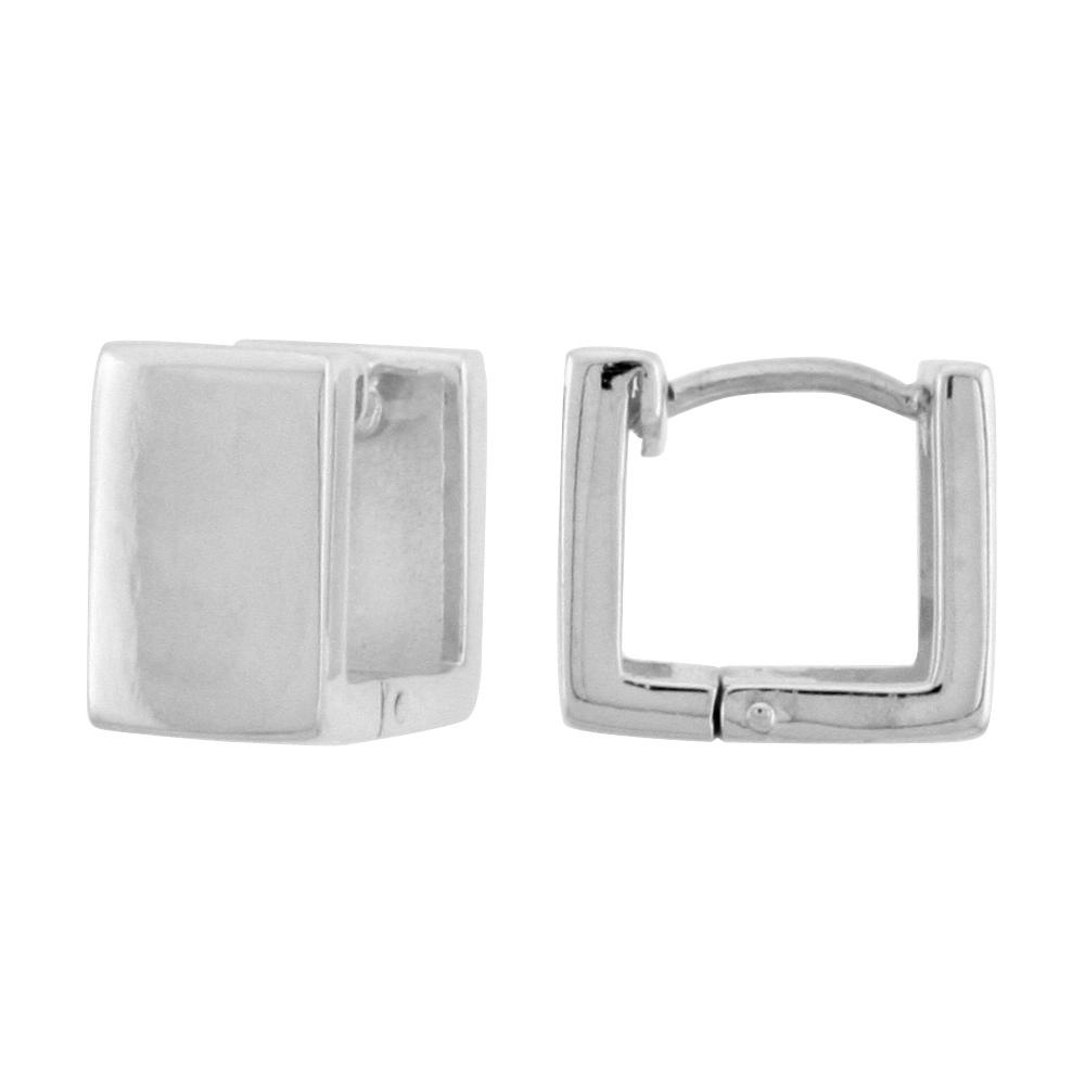 Sabrina Silver Sterling Silver Huggie Earrings Square Shape Flawless Finish, 7/16 inch