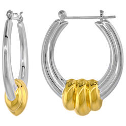 Sabrina Silver Sterling Silver Snap-down-post Hoop Earrings, w/ 2-Tone Gold Plate Accent, 1 7/16" (37 mm) tall