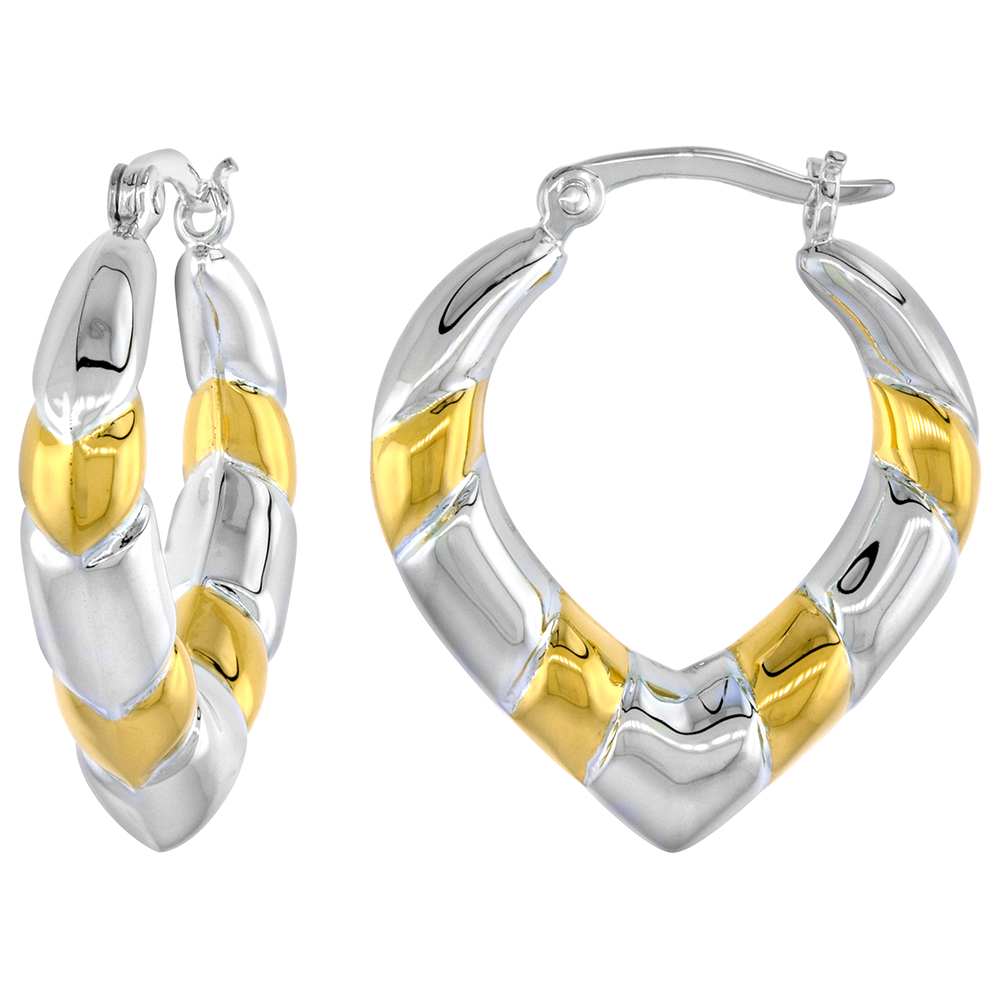 Sabrina Silver Sterling Silver Snap-down-post Hoop Earrings, w/ 2-Tone Gold Plate Accent, 1" (25 mm) tall