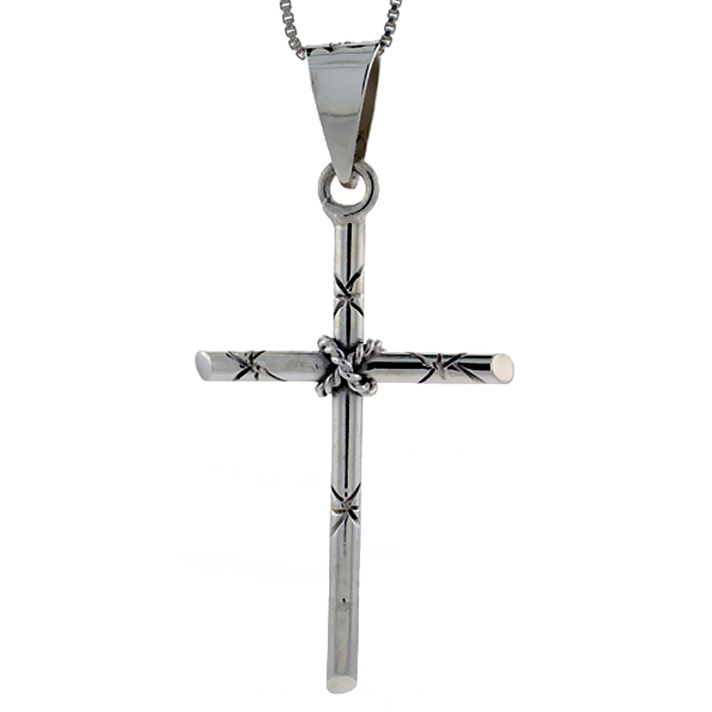 Sabrina Silver Sterling Silver Rope Cross Pendant Handmade, 1 3/4 inch