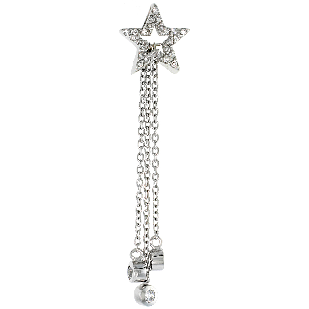 Sabrina Silver Sterling Silver Jeweled Star Pendant, w/ Cubic Zirconia stones, 1 15/16 (50 mm)
