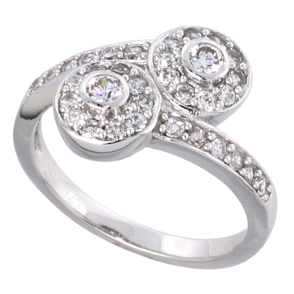 Sabrina Silver Sterling Silver Vintage Style Cubic Zirconia Double Halo Engagement Ring 1/2 inch wide, sizes 6-9