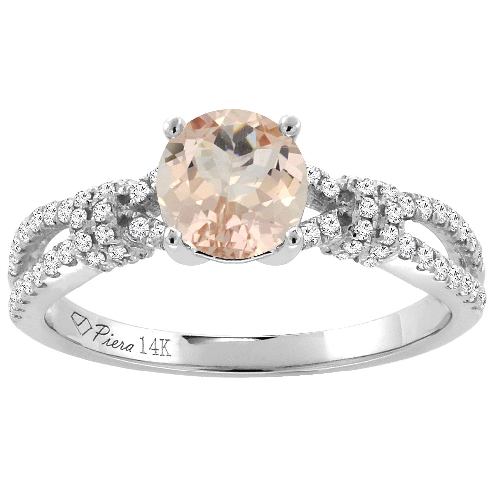 Sabrina Silver 14K White Gold Diamond Natural Morganite Engagement Ring Round 7 mm, sizes 5-10