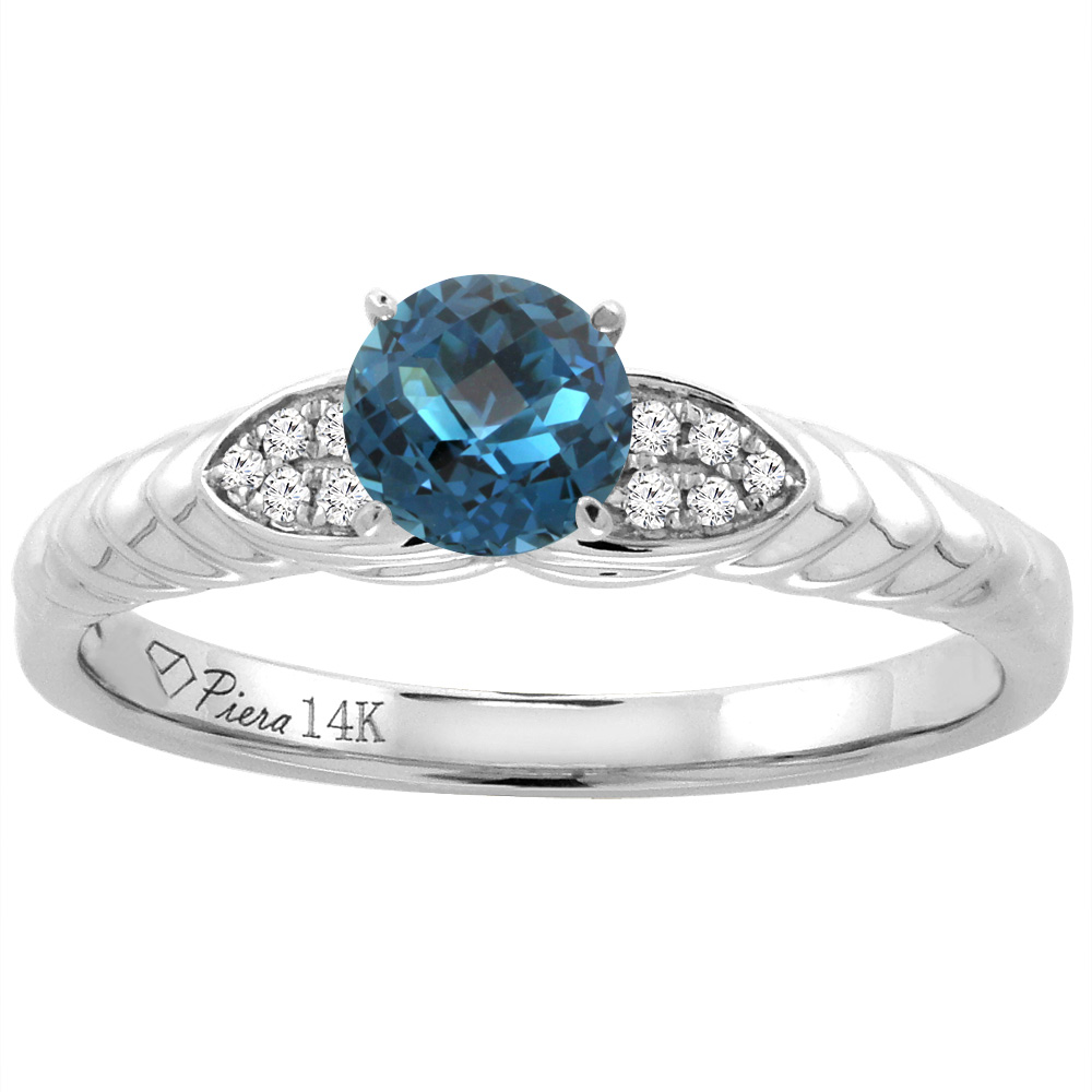 Sabrina Silver 14K White Gold Diamond Natural London Blue Topaz Engagement Ring Round 5 mm, sizes 5-10