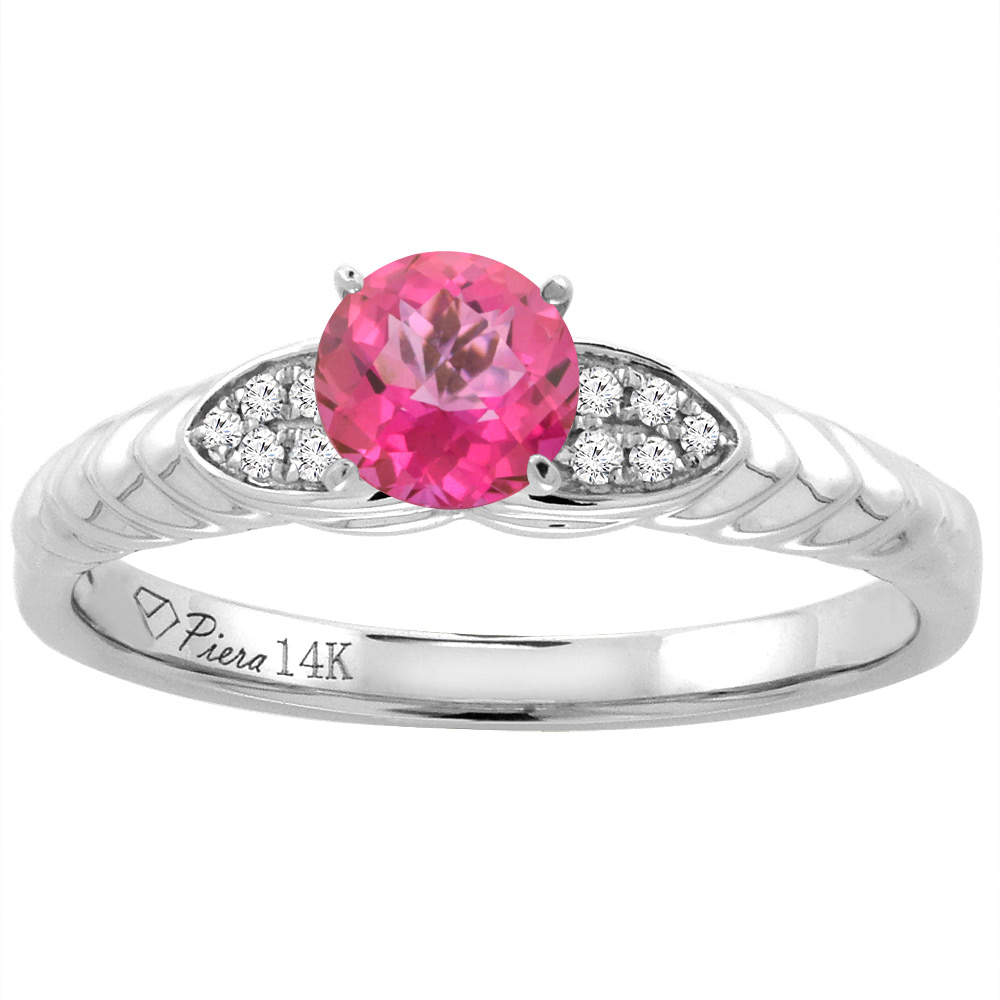 Sabrina Silver 14K White Gold Diamond Natural Pink Topaz Engagement Ring Round 5 mm, sizes 5-10
