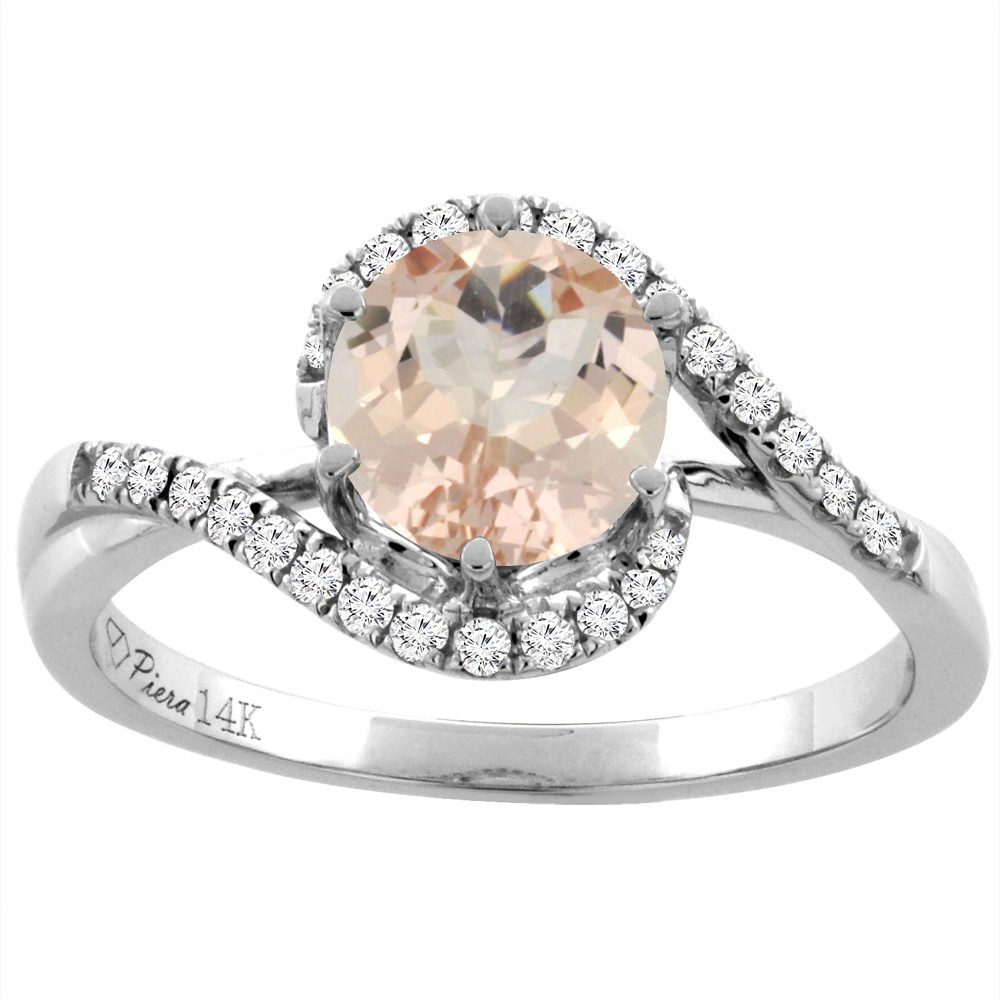Sabrina Silver 14K White Gold Diamond Natural Morganite Bypass Engagement Ring Round 7 mm, sizes 5-10