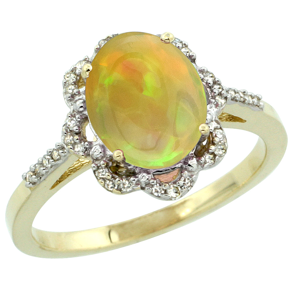 Sabrina Silver 14K Yellow Gold Diamond Natural Ethiopian Opal Engagement Ring Oval 9x7mm, size 5-10