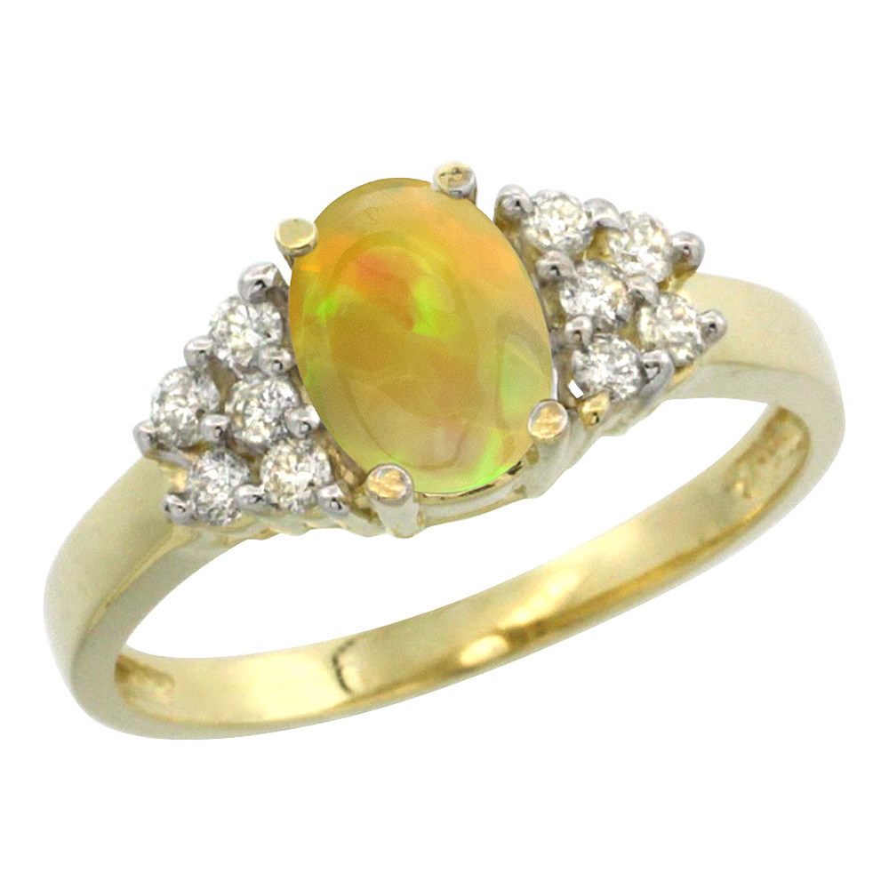 Sabrina Silver 14K Yellow Gold Diamond Natural Ethiopian Opal Engagement Ring Oval 8x6mm, size 5-10