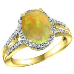 Sabrina Silver 14K Yellow Gold Diamond Natural Ethiopian Opal Engagement Ring Oval 10x8mm, size 5-10