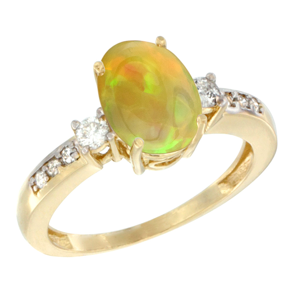 Sabrina Silver 14K Yellow Gold Diamond Natural Ethiopian Opal Engagement Ring Oval 9x7 mm, size 5 - 10