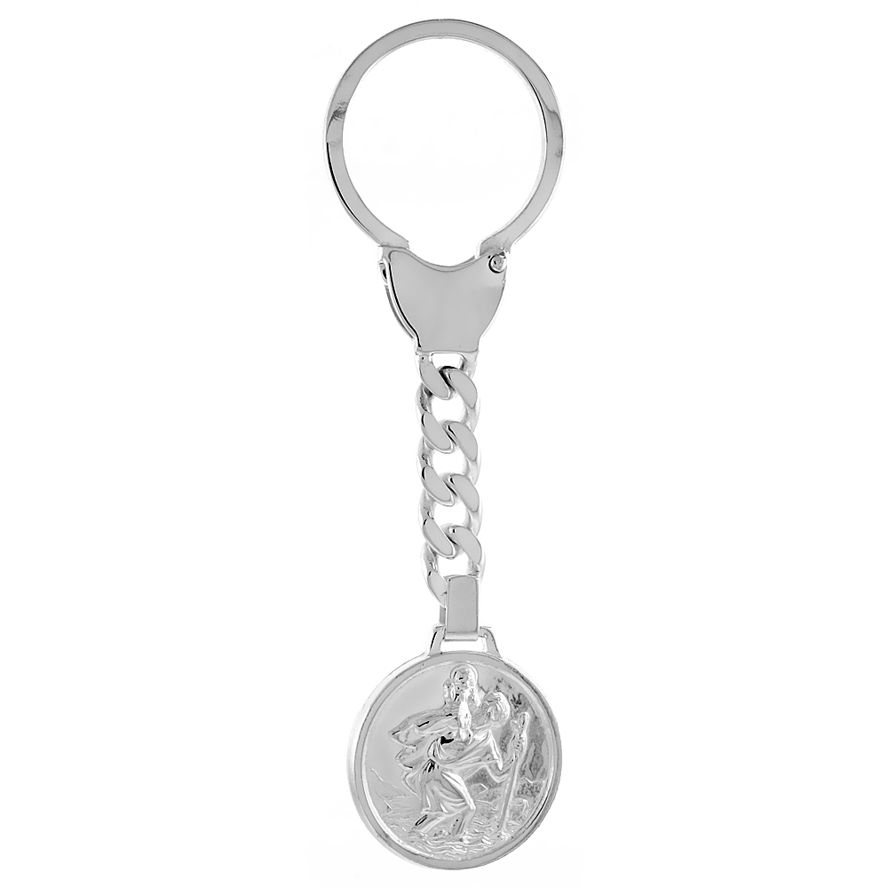 Sabrina Silver Sterling Silver Key Ring St Christopher Keychain Italy 3 1/2 inches long