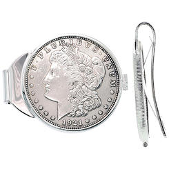 Sabrina Silver Sterling Silver Dollar Money Clip Spring Back with Morgan Dollar Coin 1878-1921