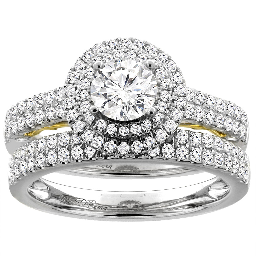 Sabrina Silver 14K White Gold 1.64 cttw. Diamond Halo Engagement Ring Set Round 6 mm, sizes 5-10